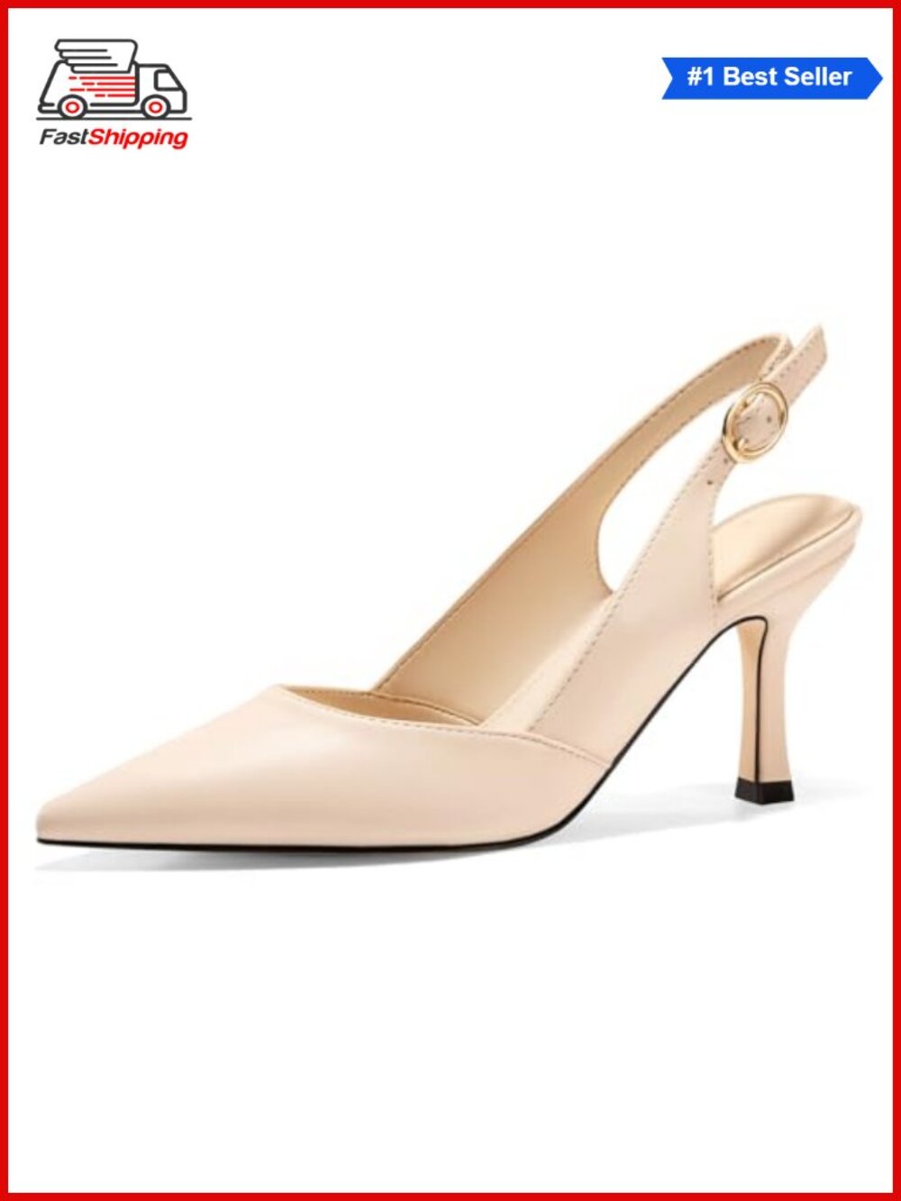 ✨ Rilista Women's Slingback Kitten Heels Faux Leather Pointed Toe Wedding Party